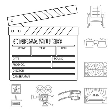 İzole işareti sinematografi ve studio nesne. Hisse senedi için sinematografi ve eğlence vektör simge kümesi.
