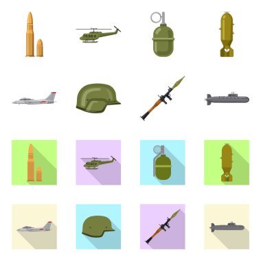 Silah ve silah logo yalıtılmış nesne. Hisse senedi için silah ve ordu vektör simge kümesi.