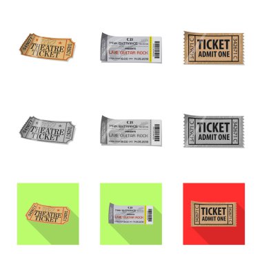 Bilet ve giriş logosu yalıtılmış nesne. Web için bilet ve olay hisse senedi simgesi kümesi.