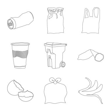 Çöp ve ekoloji simgesi yalıtılmış nesne. Çöp ve geri dönüşüm web için hisse senedi simgesi koleksiyonu.