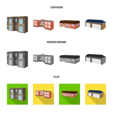 Cephe ve konut işaret illüstrasyon vektör. Cephe ve altyapı hisse senedi simgesi için web topluluğu.