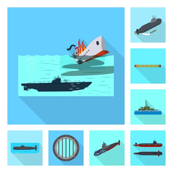 Diseño vectorial de signo militar y nuclear. Conjunto de icono vectorial militar y naval para stock . — Vector de stock