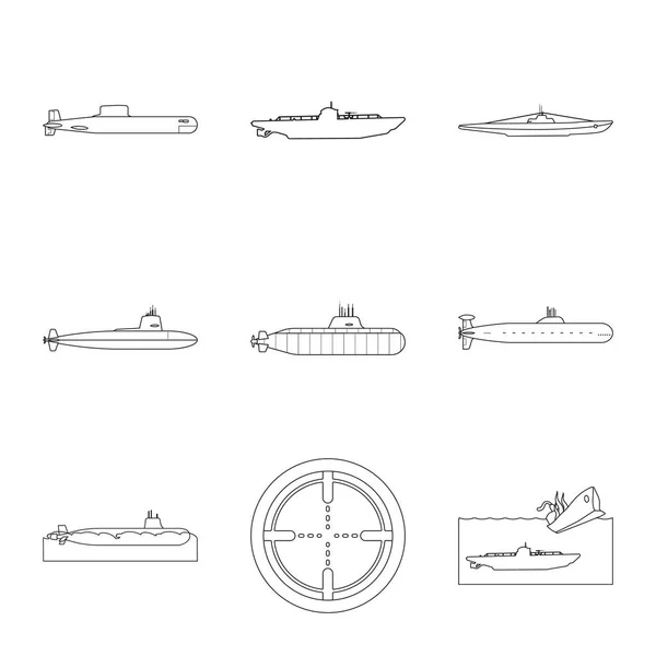 Vektor-Design von Boot und Marine-Logo. Sammlung von Boot und tiefen Vektor-Symbol für Lager. — Stockvektor