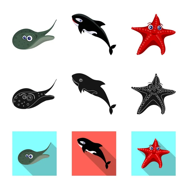 Illustration vectorielle de l'icône marine et animale. Ensemble d'icône vectorielle marine et marine pour stock . — Image vectorielle