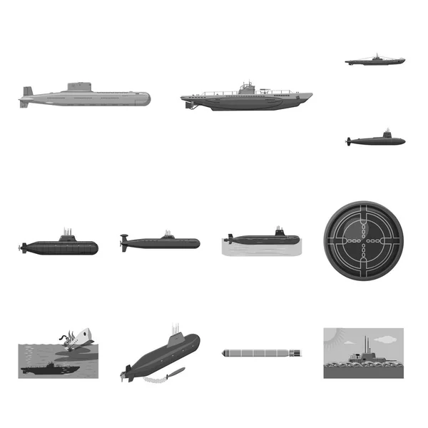 Diseño vectorial del ejército y el icono profundo. Colección de ilustración vectorial militar y nuclear . — Vector de stock