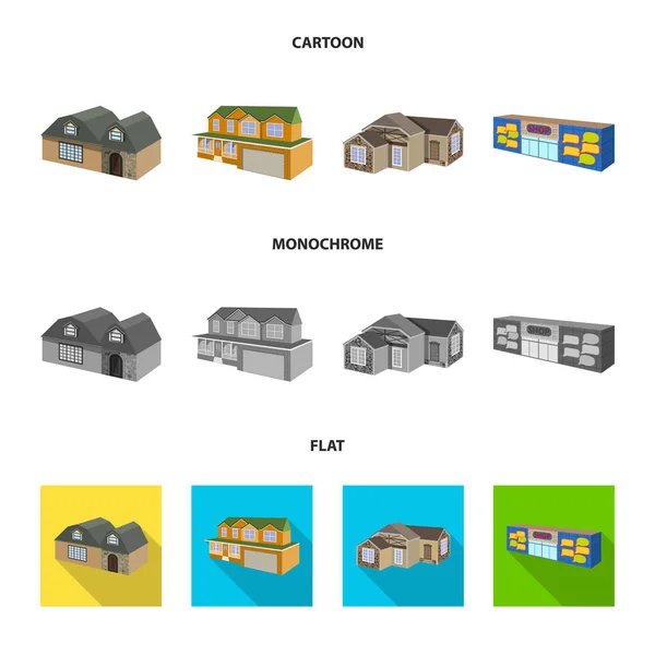 Illustrazione vettoriale della facciata e del segno dell'alloggiamento. Set di icone vettoriali per facciate e infrastrutture per stock . — Vettoriale Stock