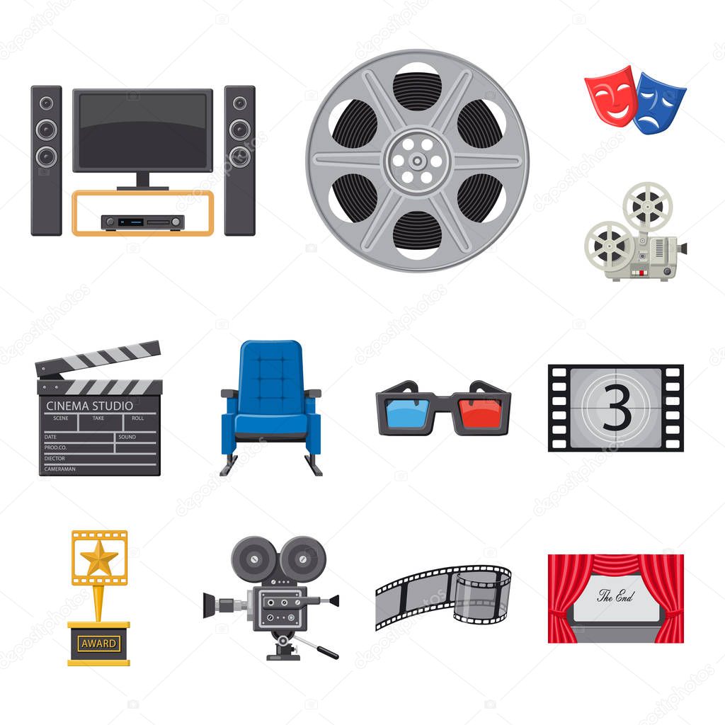 Isolated object of cinema  and theater icon. Set of cinema  and entertainment stock symbol for web.