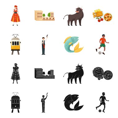 Vektör tasarımı ve tarihi simgesi. Stok için set ve ülke vektör simgesi.