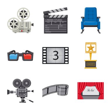 Sinema ve tiyatro simge vektör Illustration. Hisse senedi için sinema ve eğlence vektör simge kümesi.