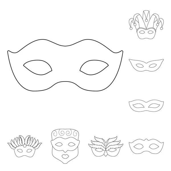 Objeto isolado de máscaras e logotipo misterioso. Conjunto de mascarada e ícone vetor festival para estoque . — Vetor de Stock