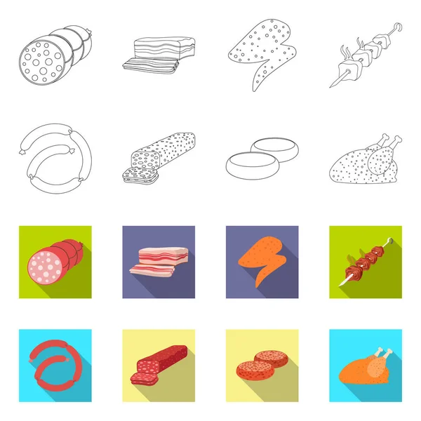 Vectorillustratie van vlees en ham logo. Set van vlees en koken voorraad vectorillustratie. — Stockvector