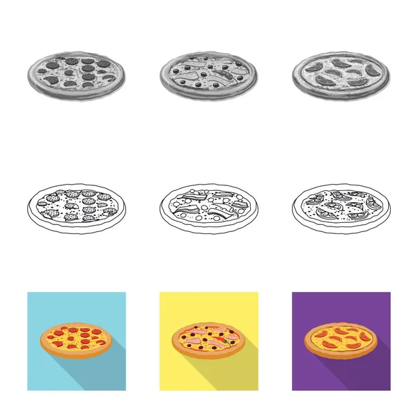 Vektorillustration von Pizza und Lebensmittelsymbol. Sammlung von Pizza und italienischem Aktiensymbol für das Web. — Stockvektor