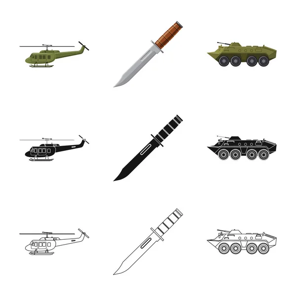 Векторная иллюстрация оружия и символа оружия. Комплект оружия и армейского векторного значка для склада . — стоковый вектор