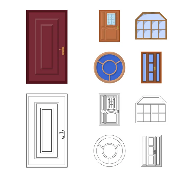 दरवाजे और फ्रंट चिह्न के वेक्टर डिजाइन। वेब के लिए दरवाजे और लकड़ी के स्टॉक प्रतीक का संग्रह . — स्टॉक वेक्टर