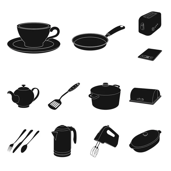 Isolierte Objekt der Küche und Koch Zeichen. Set von Küchen- und Haushaltsvektorsymbolen für den Vorrat. — Stockvektor