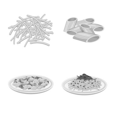 Makarna ve karbonhidrat logo vektör tasarımı. Makarna ve makarna koleksiyonu stok web simgesi.