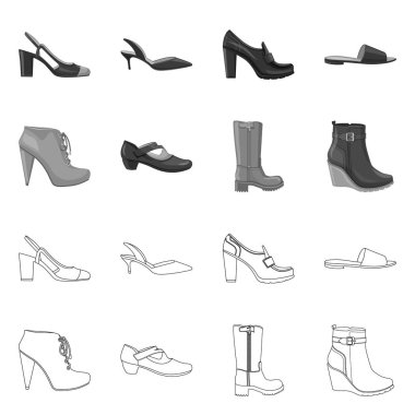 Vektör tasarım ayakkabı ve kadın sembolü. Ayakkabı gibi ayarla ve vektör simge stok ayak.