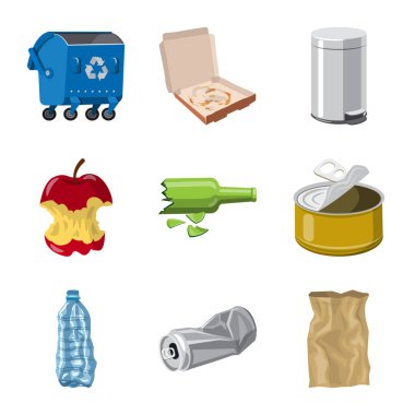 Çevre ve atık işareti vektör tasarımı. Web için çevre ve ekoloji stok sembolü kümesi.