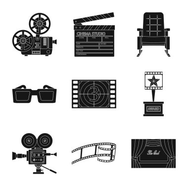 Oturumun ve görüntüleme simgesinin yalıtılmış nesnesi. Oturum ve tiyatro stok vektör illüstrasyon koleksiyonu.