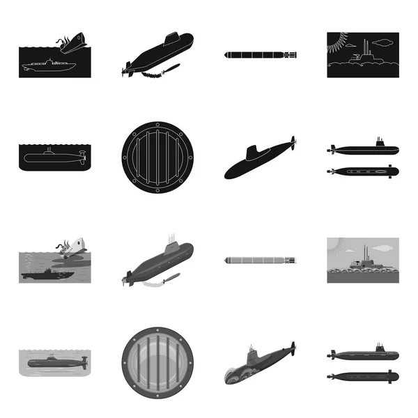 Ilustración vectorial del icono de guerra y nave. Conjunto de guerra y vector de flota icono para stock . — Vector de stock