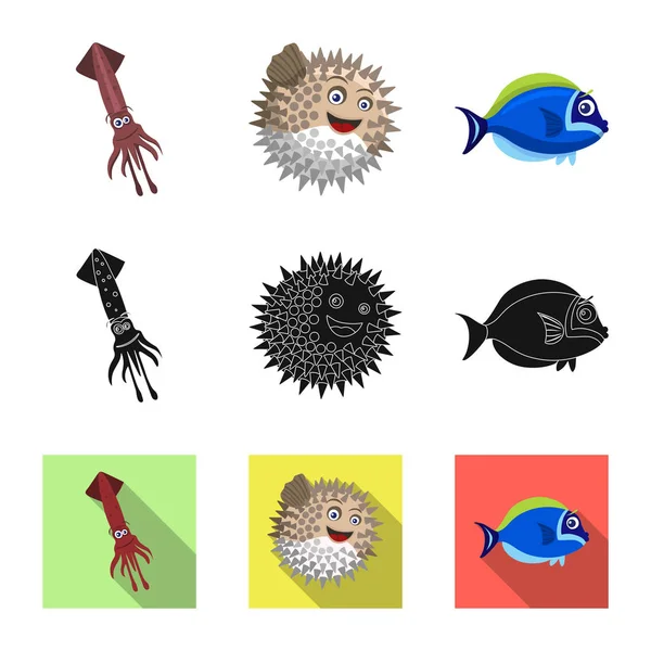 Ilustración vectorial del icono del mar y los animales. Conjunto de símbolo de stock marino y marino para web . — Vector de stock