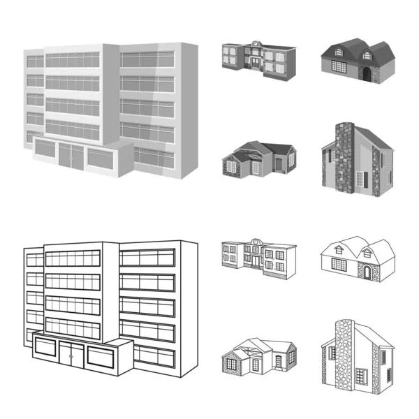 Vektor-Illustration der Fassade und des Wohnungssymbols. Fassaden- und Infrastrukturvektorsymbole für Aktien. — Stockvektor