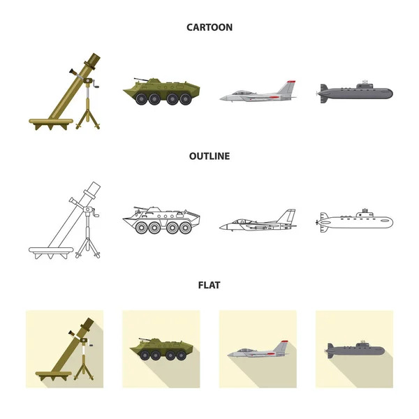 武器和火炮图标的矢量设计。武器和军队股票向量例证的汇集. — 图库矢量图片