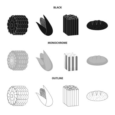Mısır tarlası ve sebze işareti vektör çizimi. Mısır tarlası ve hisse senedi için vejetaryen vektör simge kümesi.