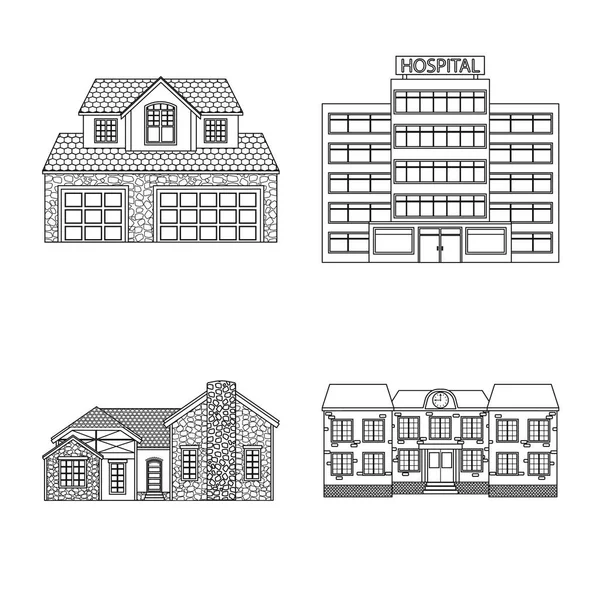 Vector design of building and front sign. Set of building and roof vector icon for stock. — Stock Vector