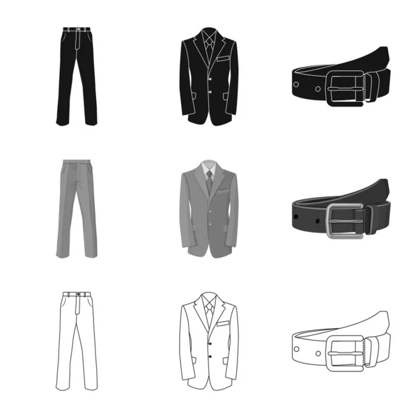 Vectorillustratie van mens en kleding symbool. Instellen van de mens en het dragen van voorraad vectorillustratie. — Stockvector