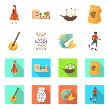 İzole nesne ve tarihi simge. Web için set ve ülke stok sembolü.