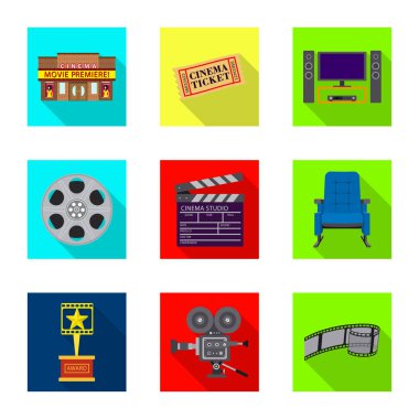 Televizyon ve işareti filme yalıtılmış nesne. Televizyon ve hisse senedi vektör çizim ile ilgilenen koleksiyonu.