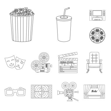 Sinematografi ve stüdyo simgesi vektör illüstrasyon. Web için sinematografi ve eğlence stok sembolü seti.