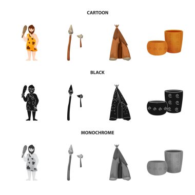 Evrimin izole nesnesi ve neolitik logo. Web için evrim ve ilkel stok sembolü koleksiyonu.