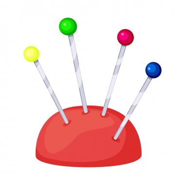 Pincushion ve yastık logosu izole nesne. Web için pincushion ve iğne stok sembolü toplama.