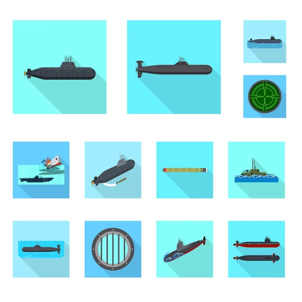 Vector illustratie van militaire en nucleaire symbool. Set van militaire en schip voorraad symbool voor web. — Stockvector