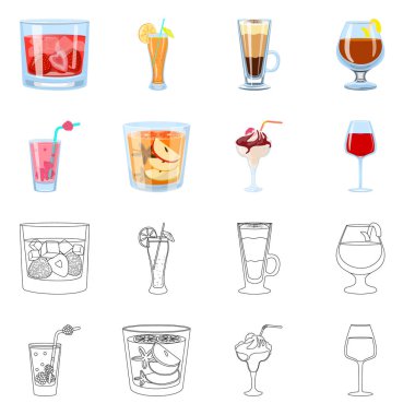 Likör ve restoran simgesinin vektör tasarımı. Web için içki ve bileşen stok sembolü koleksiyonu.