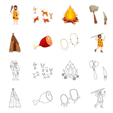 Evrimin vektör tasarımı ve neolitik işaret. Evrim koleksiyonu ve ağ için ilkel hisse senedi sembolü.