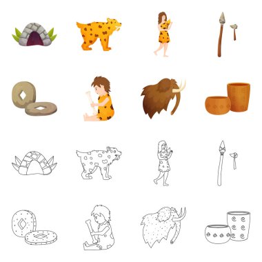 Evrim ve Neolitik sembolün izole nesne. Hisse senedi için evrim ve ilkel vektör simgesi koleksiyonu.