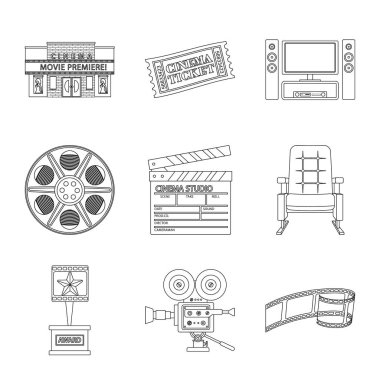 Sinematografi ve stüdyo simgesi vektör illüstrasyon. Sinematografi ve eğlence stok vektör illüstrasyon koleksiyonu.