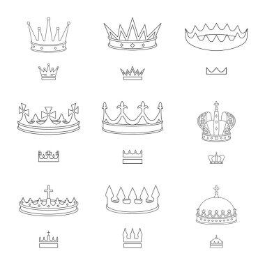 Kraliçe ve heraldik sembol vektör illüstrasyon. Stok için kraliçe ve vip vektör simgesi seti.