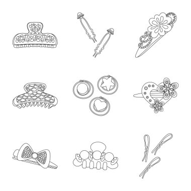 Kuaförlük ve kuaför sembolü vektör tasarımı. Stok için kuaförlük ve aksesuar vektör simgesi koleksiyonu.