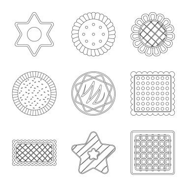 Bisküvi ve kek simge vektör tasarımı. Hisse senedi için bisküvi ve çikolata vektör simge kümesi.