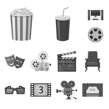 Sinematografi ve studio sembolü yalıtılmış nesne. Sinematografi ve hisse senedi vektör çizim filme kümesi.