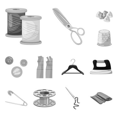 Elbise yapımı ve tekstil logosu izole nesne. Stok için elbise yapımı ve el sanatları vektör simgesi seti.