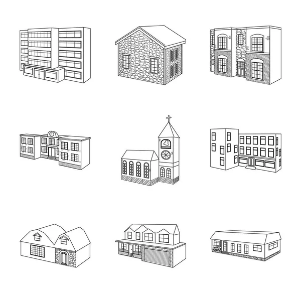 Ilustración vectorial de ciudad y letrero de construcción. Conjunto de ilustración vectorial de ciudad y patrimonio . — Archivo Imágenes Vectoriales