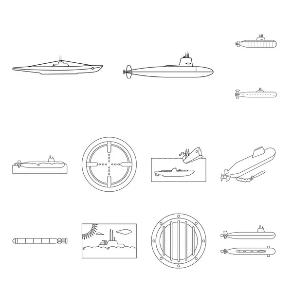 Isolierte Objekt von Boot und Marine Zeichen. Sammlung von Boot und Deep Stock Symbol für Web. — Stockvektor