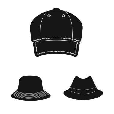 Şapkalar ve kap işareti yalıtılmış nesne. Şapkalar ve hisse senedi için aksesuar vektör ikon koleksiyonu.
