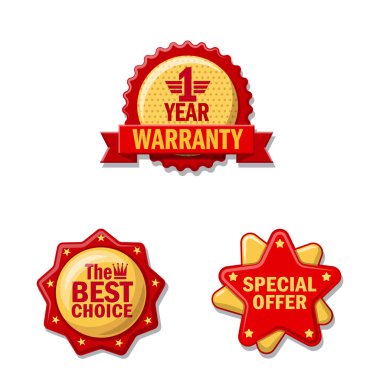 Amblem ve rozet logosu yalıtılmış nesne. Hisse senedi için amblem ve etiket vektör simge topluluğu.