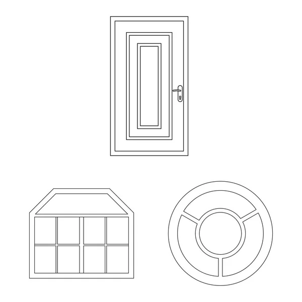 Design vettoriale della porta e del simbolo anteriore. Set di porta e simbolo stock di legno per il web . — Vettoriale Stock